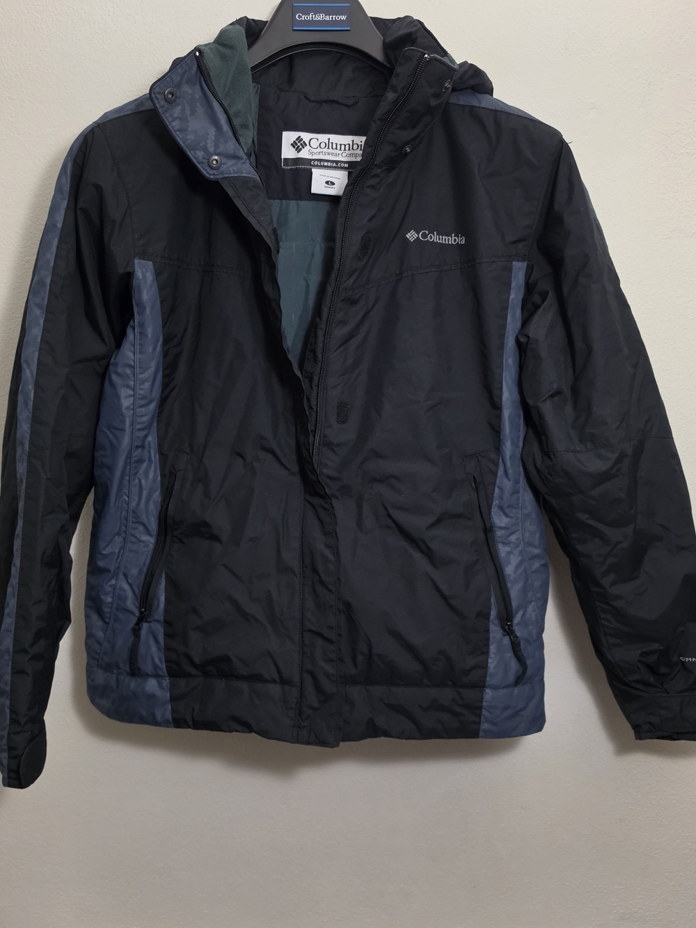 Columbia Omni-Shield Women’s L Waterproof Hooded Jacket Black Blue Rain Coat